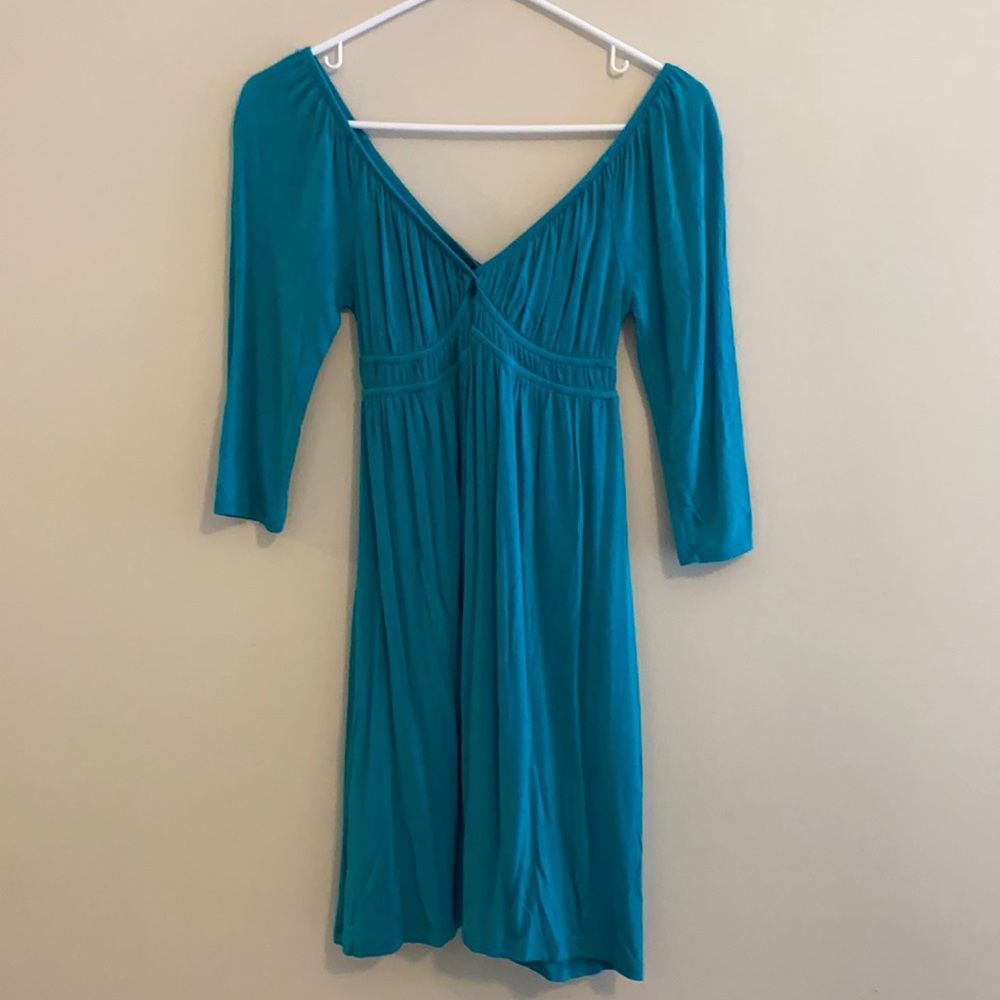 3/4 sleeve teal dress
